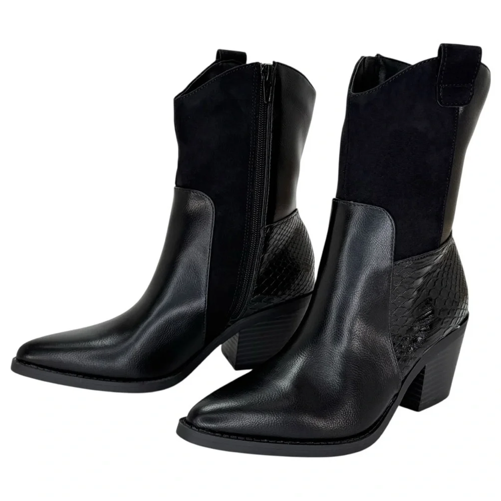 Sun + Stone Biancaa Black Faux Leather Western Womens Ankle Boots Size 6M - Picture 10 of 13